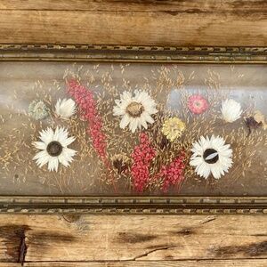 Vintage Feminine Glass, Wood Floral Tray. Bath, Boudoir Decor. Gift. 5" by 11"